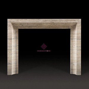 Manteau de cheminée Art Déco en travertin beige sur mesure, contour en pierre naturelle pour la conception d'intérieurs résidentiels et commerciaux - Product Image 1