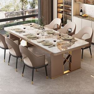Meubles de salle à manger de luxe, table à manger en pierre frittée antique et moderne avec 8 à 10 chaises - Product Image 3