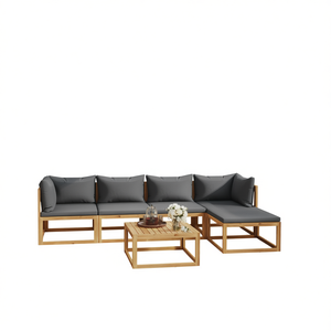 Ensemble de salon de jardin en bois d'acacia massif gris foncé 4 places, mobilier d'extérieur au design contemporain, résistant aux intempéries - Product Image 1