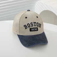 Gorra Trucker de Lona Lavada Personalizada con 5 Paneles Delanteros Divididos, Parche Bordado de Doble Tono, Gorra Snapback, Fabricante Mayorista de Gorras Personalizadas