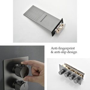 Systèmes de <span class=keywords><strong>douche</strong></span> encastrés Fosan, <span class=keywords><strong>douche</strong></span> de plafond encastrée noire thermostatique avec jets de pluie et cascade, et jets latéraux - Product Image 5
