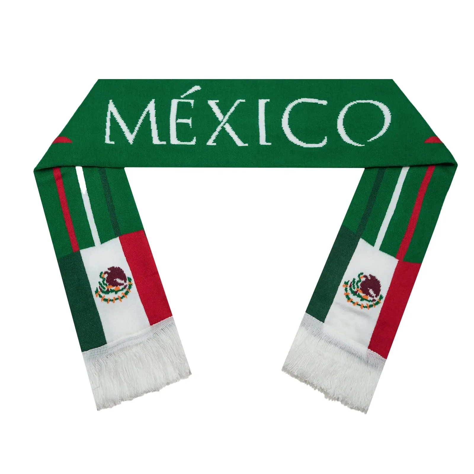 Sıcak satış ucuz baskı örgü baskı özelleştirilmiş jakarlı Logo spor futbol topu kulübü meksika hayranları bayrak eşarp