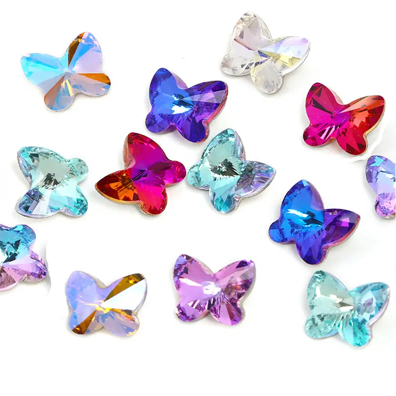 10mm 14mm 18mm Butterfly Crystal Beads DIY Bracelet Necklace Material Colorful Butterfly Pendant Glass Beads For Jewelry Making