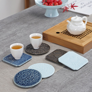 Posavasos de cerámica con diseño de nubes y olas, tapete cuadrado para taza de té, accesorios decorativos para juego de té chino - Product Image 1