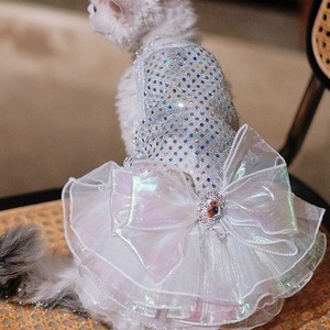 Spring Autumn Dog <b>Clothes</b> Mermaid Style Sundress Silver Small Dog Pet Apparel Four Seasons Polyester Skirt - Product Image 2