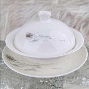 Chinese Ink Mountain Embossed High <b>Bone</b> <b>China</b> <b>Dinner</b> <b>Set</b> Silver Rim Luxury Hotel Banquet Ceramic Tableware Custom Logo - Product Image 4