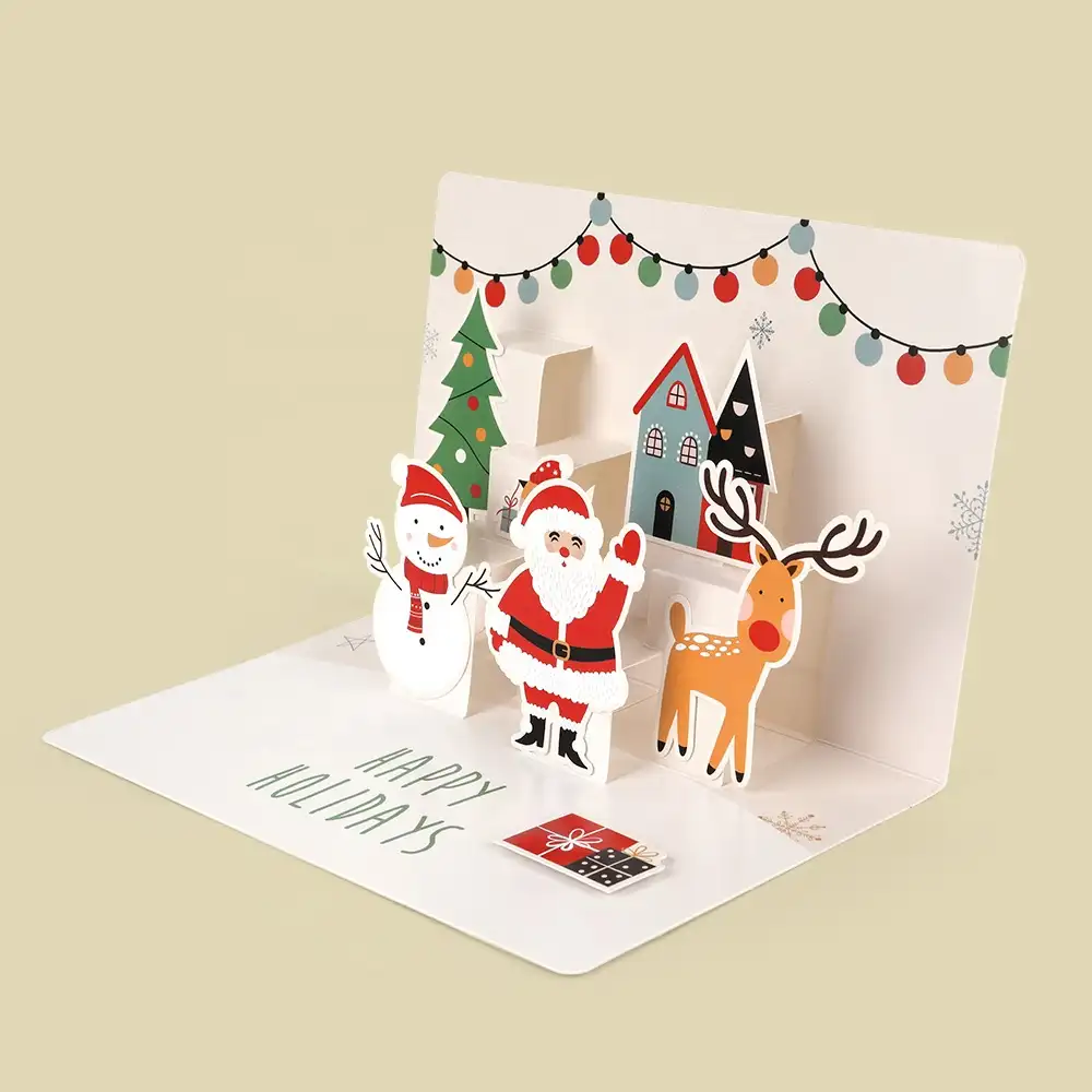 Cartes de vœux multimédia pour père noël, en papier personnalisé, fait à la main, impression 3D, vente en gros, cadeaux