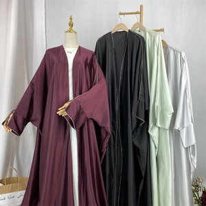 Luxury Women <b>Abaya</b> Gorgeously Sparkle Diamonds Border Fashion Split Cuff Big Sleeves Satin Muslim Islamic Dubai Open <b>Abaya</b> 1427# - Product Image 6