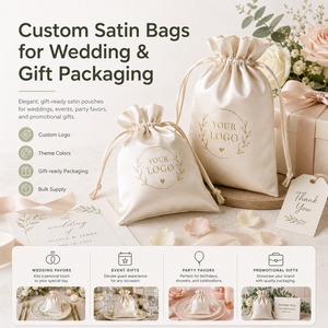 <span class=keywords><strong>Sac</strong></span> en satin lisse avec cordon de serrage, personnalisable avec logo, emballage de luxe pour cadeaux de fête et de vacances, idéal pour le marché nord-américain - Product Image 2