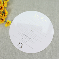 Definición Restaurante Popular Forma redonda Espesor 2mm Acrílico blanco Tarjeta de menú de invitados para fiesta de eventos