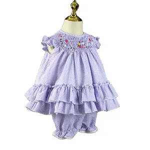 Hot sale & high quality Retro style baby smocked dress hand embroidery smocked girls dress for kids 1 to 6 years