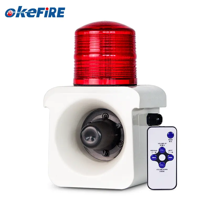 Okefire 15W 120dB Infrared Remote Control Mini Siren Alarm Loud Electric Horn with High-Frequency Flashing Light IP65 Waterproof