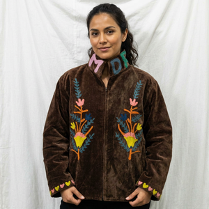 Rajasthani Textile Sujani Eco-Friendly Floral Ladies' Reversible Velvet Cotton Short Woven <b>Thick</b> <b>Quilted</b> Bomber Jacket Hand - Product Image 1