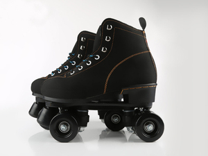 Zapatos de patinaje para niños y niñas, calzado de doble línea para interiores, con <span class=keywords><strong>Quad</strong></span> paralelo, <span class=keywords><strong>botas</strong></span> de 4 ruedas de PU, color negro con freno, transpirables con cordones - Product Image 2