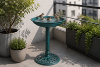 Bain d'oiseaux en résine plastique verdigris, résistant aux intempéries, pour extérieur, sur piédestal, écologique, design Art Déco solaire, léger, pour jardin