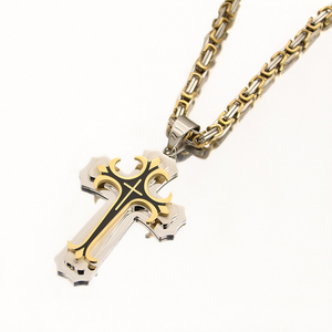Y184 venta al por mayor Collar De Acero Inoxidable 316L 18K chapado en oro cadena de <span class=keywords><strong>bicicleta</strong></span> capas dobles Cruz de oro hombres collares de joyería fina - Product Image 4