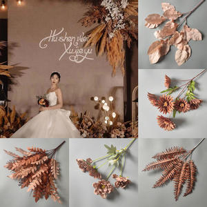 Automne couleur marron série mariage Simulation fleurs Caramel matériel soie plafond rangée route décoration élégante décorations murales - Product Image 4