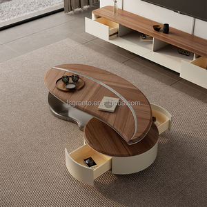 Meja Kopi Minimalis Cantik Desain Daun Kayu Walnut Veneer Kreatif Bentuk Khusus Ruang Tamu Set Meja TV MDF Furnitur - Product Image 3