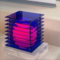 Lampe de chevet réglable en acrylique à effet coucher de soleil, cube orange moderne avec sphère, style artistique