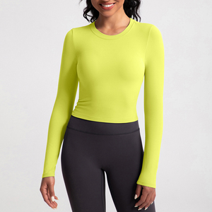 <span class=keywords><strong>T</strong></span>-<span class=keywords><strong>shirt</strong></span> de course à manches longues extensible léger à dos creux pour femmes grande taille en polyester Logo personnalisé sans couture pour adultes - Product Image 4