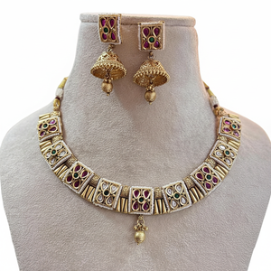Gold Plated Pota Stone and <b>Pearls</b> Necklace <b>Set</b> 12032630PGR Exquisite Fine Jewelry <b>Set</b> - Product Image 2