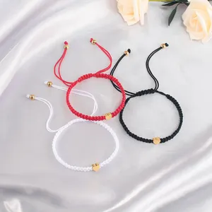 Pulseira masculina e feminina, nova pulseira feita à mão com corda vermelha de aço inoxidável, joia