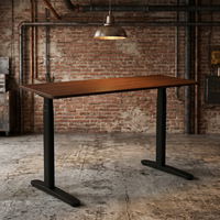 Bureau électrique réglable en hauteur avec cadre en fer et plateau en bois, à double moteur dissimulé, 3 niveaux, pieds ovales, robuste, ergonomique, pour position assise ou debout