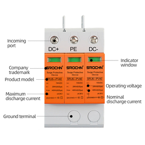 Sur6 150V 20-40ka T2 Loại năng lượng mặt trời hệ thống <span class=keywords><strong>SPD</strong></span> Surge bảo vệ thiết bị 3P <span class=keywords><strong>DC</strong></span> sét bảo vệ - Product Image 5