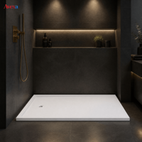 Base de douche en surface solide de qualité commerciale pour projets hôteliers professionnels, bac en résine blanche, approvisionnement en gros sur mesure