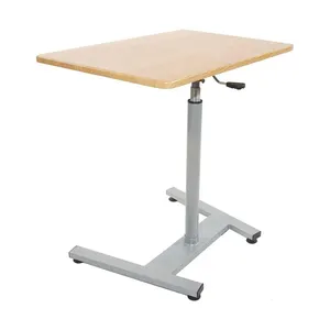 Portable Laptop Computer Hospital Pneumatic Height Adjustable Non Tilt Top Overbed Bedside Lift Mobile Bed Wheels Table