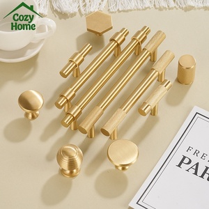 French Cabinet Handles Solild Brass Kitchen Cabinet Handles Brushed Brass <strong>Door</strong> <strong>Knobs</strong> Knurling Luxury Kitchen Cabinets Handle - Product Image 2