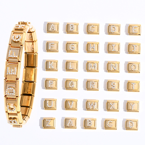 Bracciale Charm Italiano Personalizzato con Lettere Lucide in Acciaio Inossidabile Dorato e Zirconi - Product Image 1