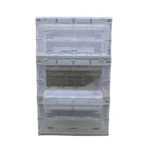 Home Snack Storage Transparency Pp Plastic Crate 650*440mm Plastic Folding Storage Boxes With Lid Folding Crate