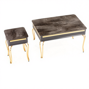 Modern Faux Marble Coffee Table Set with Metal <b>Frame</b> Convertible 2-Piece Living Room Furniture - Product Image 1