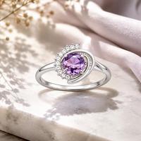 Bague en Améthyste Naturelle Argent Sterling 925 Pierre Précieuse Ronde Violette Zircon Cubique Tourbillon Demi-Halo Cadeau d'Anniversaire pour Elle