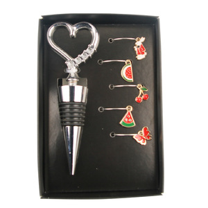 Valentine's Day <b>Wine</b> Stopper Kit With Fruit Glass Charms Heart Shape Zinc Alloy Party <b>Gift</b> <b>Set</b> - Product Image 4