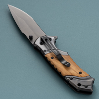 Couteau de poche pliant à motif Damas 3Cr13, manche en bois, avec bouton de maintien, pour camping, extérieur et EDC