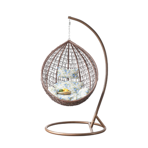 Garden Iron Metal Frame Rattan Hanging With Cushion - Product Image 1