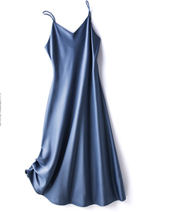 Abito Lungo da Donna <span class=keywords><strong>Sexy</strong></span> con Scollo a V in Raso Effetto Seta, Stile Personalizzato o Logo ODM, Vestito Femminile Senza Maniche per Club - Product Image 3