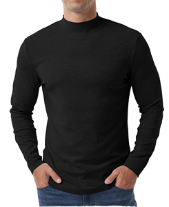Men's <b>Black</b> Long Sleeve <b>Turtleneck</b> Knitted Top Regular Fit Casual Solid Color Blank Design - Product Image 3