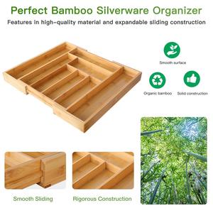 Organisateur de tiroir de cuisine personnalisé en gros en usine rangement de plateau à couverts en bambou extensible avec techniques sculptées pour chambre à coucher - Product Image 6