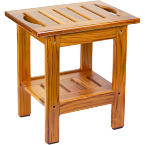 Tabouret de douche en teck sur mesure 35x25.5x37.5cm avec double rangement, équipement de sécurité pour salle de bain avec poignée - Product Image 1