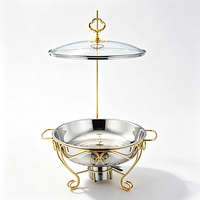 Chauffe-plat en acier inoxydable FLEY avec base chauffante à l'alcool, couvercle en dôme et support surélevé pour la restauration d'événements en plein air