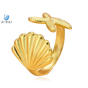 SUMMLY Stainless Steel Fresh <strong>Vacation</strong> Style Ring <strong>Watch</strong> Adjustable Size Jewelry Featuring Shell Starfish Opening Design - Product Image 1