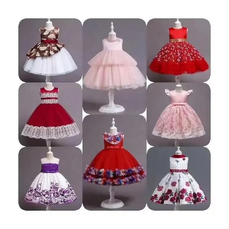 Children's beautiful sleeveless party wear frocks for girls sequin bowknot design kids evening dress for girl