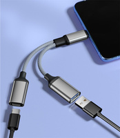 Adaptateur USB C 2-en-1, Type C vers USB A + USB C avec charge rapide PD 60W, Hub tressé en nylon pour iPhone 16, Ordinateur portable