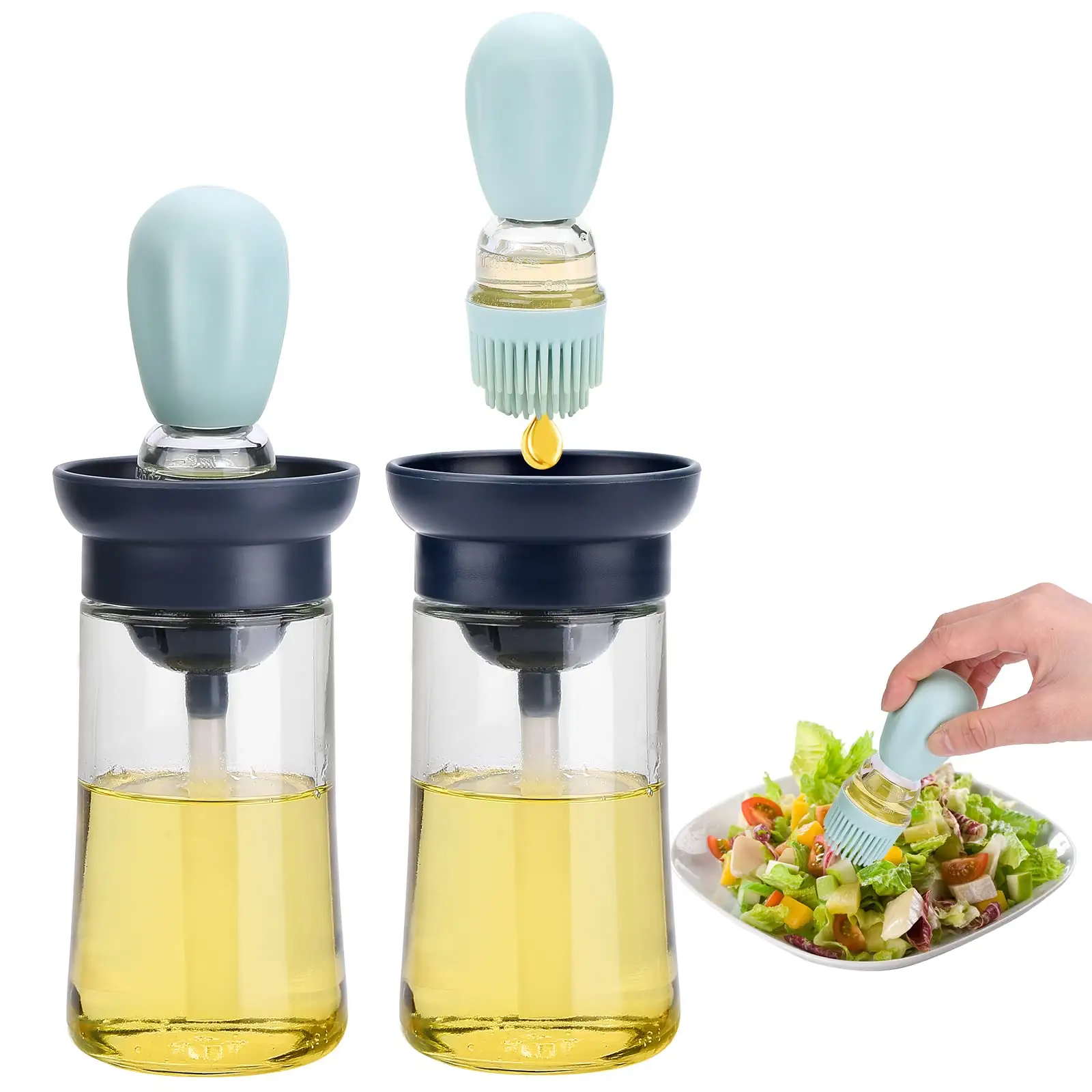 BBQ Baking Tools 2 in 1 Bottle Cooking Olive Oil Dispenser Glass Olive Oil Bottle With Silicone Brush