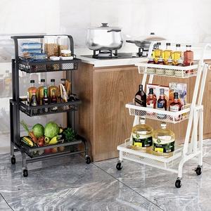 Carrito de Almacenamiento Plegable de 3 Niveles con Asa para Cocina, Organizador Móvil con Ruedas para Frutas y Verduras - Product Image 1