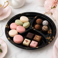 Boîte à bento ronde jetable en plastique à 3 compartiments avec couvercle, motif érable japonais, personnalisable OEM pour la vente à emporter