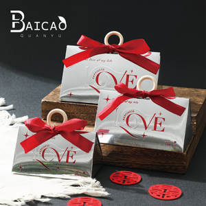 Cajas de recuerdo de boda con tarjeta dorada de nuevo estilo: cajas de dulces de mano plateadas de gama alta, Cajas de Regalo de devolución de recepción de boda - Product Image 3